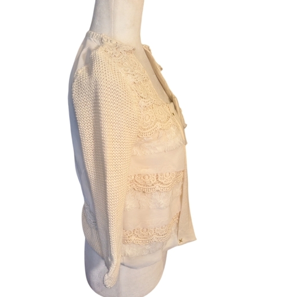 Gimmicks by BKE open front knitted/lace/crochet cream cropped cardigan  NWT sz S - Picture 4 of 8